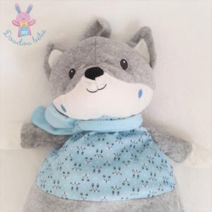 Doudou Renard range pyjama bleu gris blanc POMMETTE