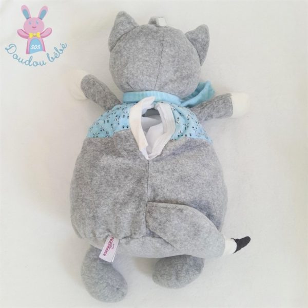 Doudou Renard range pyjama bleu gris blanc POMMETTE