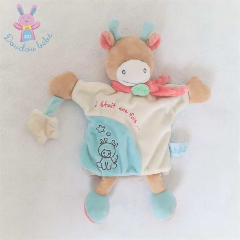 Doudou marionnette Girafe bleu blanc "il était une fois" BABY NAT