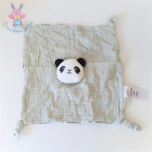 Doudou plat Panda blanc noir lange vert feuilles VERTBAUDET