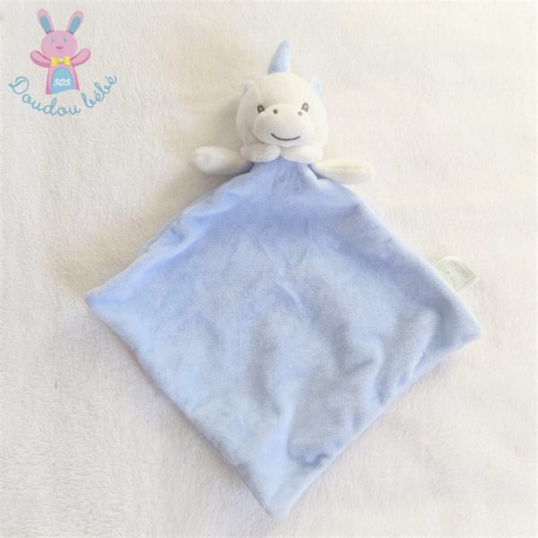 Doudou plat Licorne bleu blanc MES PETITS CAILLOUX