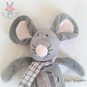 Doudou Souris gris rose blanc tissu à carreaux VERTBAUDET