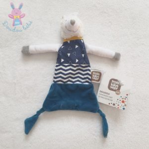 Doudou plat Lama bleu blanc triangles zig zag TROIS KILOS SEPT