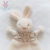 Doudou plat Lapin blanc écru fleurs mauve JELLYCAT