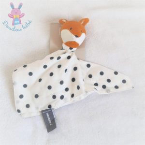 Doudou plat Renard orange tissu blanc à pois noir ORCHESTRA