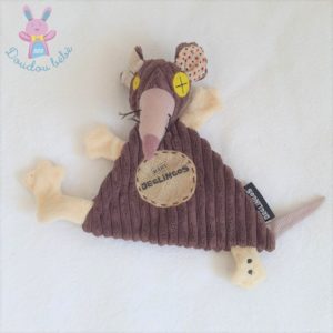 Doudou plat Ratos le Rat marron beige LES DEGLINGOS