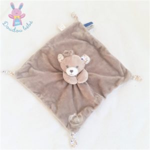 Doudou plat Ours beige blanc fantaisie MGM DODO D’AMOUR