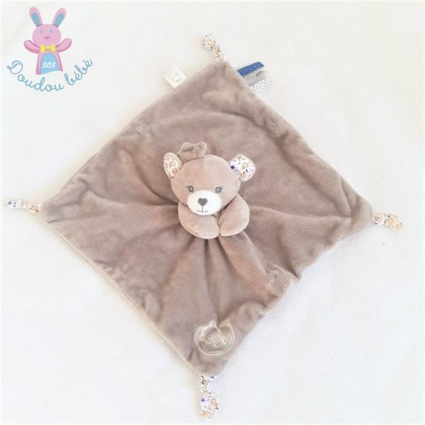 Doudou plat Ours beige blanc fantaisie MGM DODO D'AMOUR