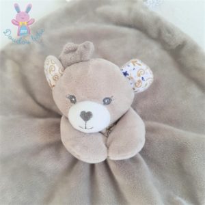 Doudou plat Ours beige blanc fantaisie MGM DODO D’AMOUR