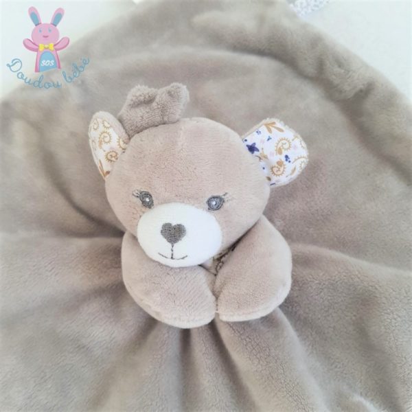 Doudou plat Ours beige blanc fantaisie MGM DODO D'AMOUR