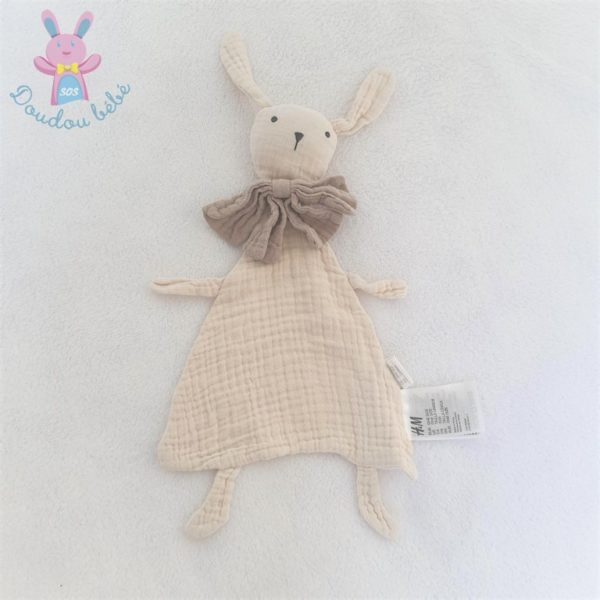 Doudou plat Lapin beige écru nœud marron H&M