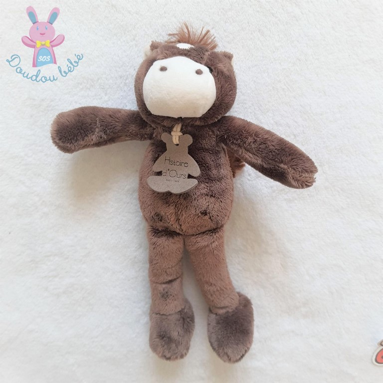 Doudou Cheval Ane marron blanc 23 cm HISTOIRE D'OURS