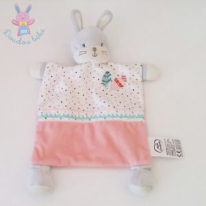 Doudou plat Lapin blanc rose plumes indien MOTS D’ENFANTS