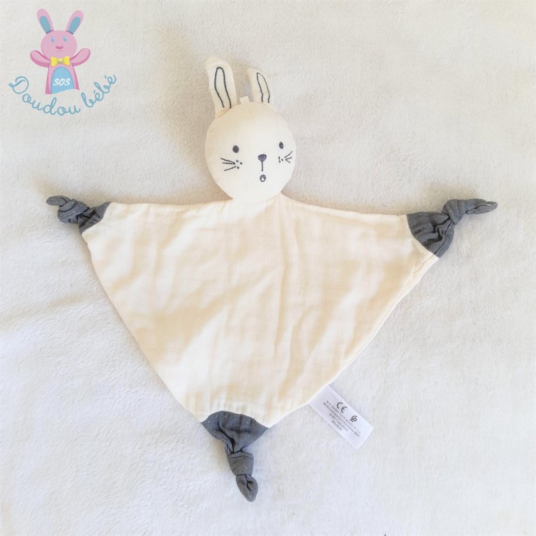 Doudou plat Lapin lange blanc gris SIMBA KIABI