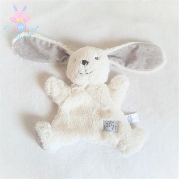 Doudou Lapin marionnette fourrure blanc gris "love" SIMBA KIABI