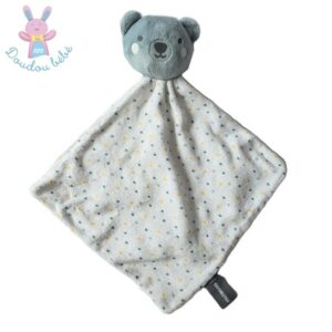 Doudou plat Ours bleu blanc à pois bleu jaune ORCHESTRA