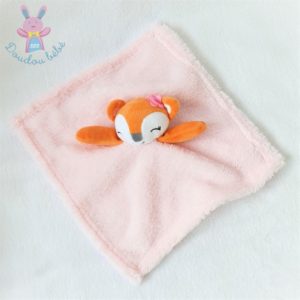 Doudou plat Renard orange blanc polaire rose MIX DOUDOU