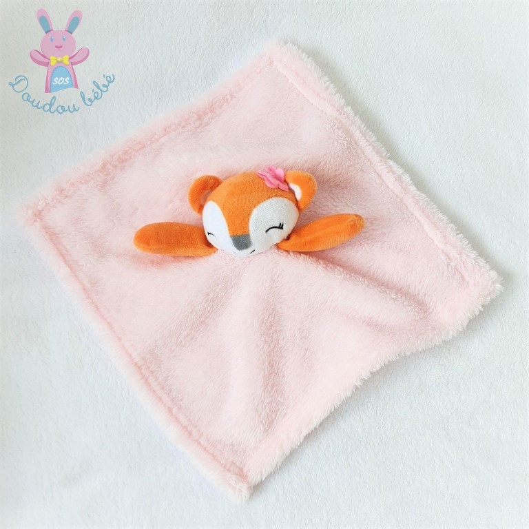 Doudou plat Renard orange blanc rose MIX DOUDOU