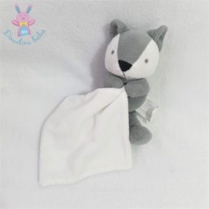 Doudou Renard mouchoir blanc gris MES PETITS CAILLOUX