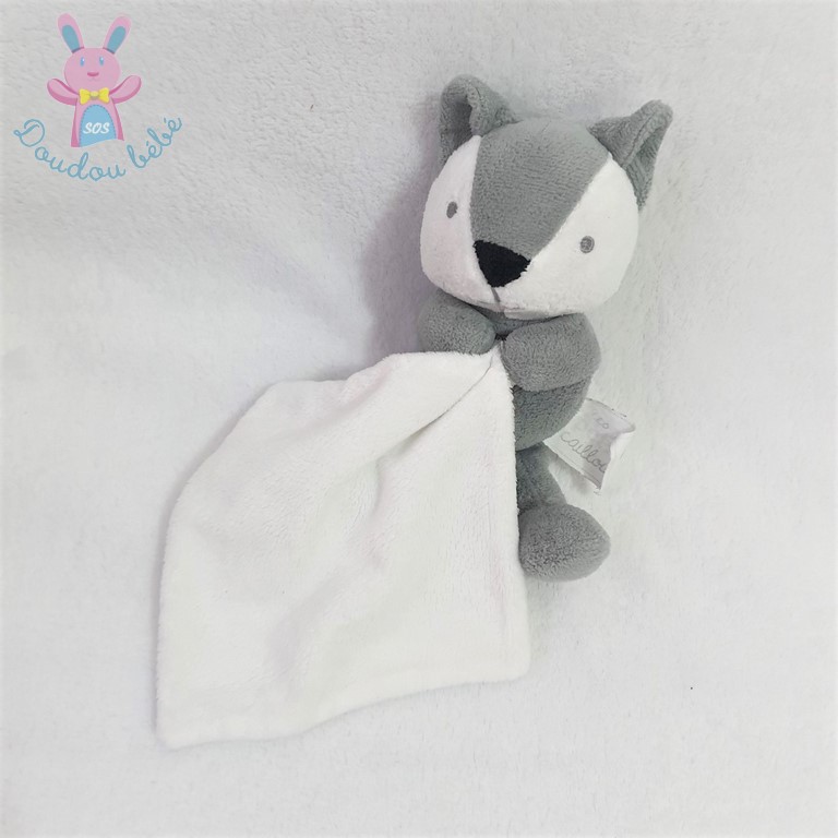 Doudou Renard mouchoir blanc gris MES PETITS CAILLOUX