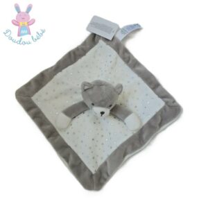 Doudou plat Chat gris et blanc étoiles argent OBAIBI