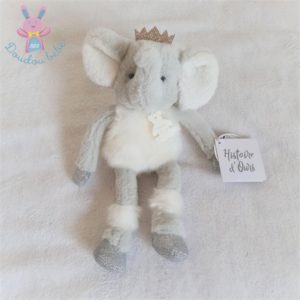 Doudou éléphant Elfy gris blanc argenté 25 cm HISTOIRE D’OURS