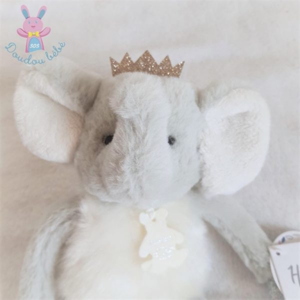 Doudou éléphant Elfy gris blanc argenté 25 cm HISTOIRE D'OURS