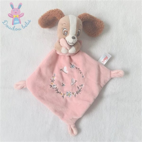 Doudou plat Chien Belle et le Clochard rose fleurs DISNEY BABY