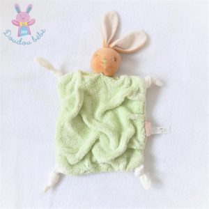 Doudou plat Lapin plume polaire vert beige écru KALOO