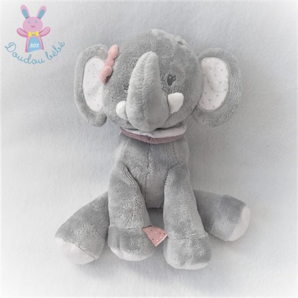 Doudou éléphant Adèle et Valentine gris rose pois NATTOU