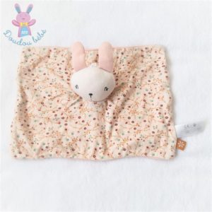 Doudou plat Lapin tissu rose beige crème fleurs SIMBA KIABI