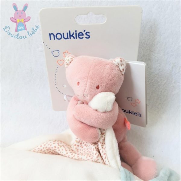 Doudou Chat Minouchka rose couverture blanc rose NOUKIE'S