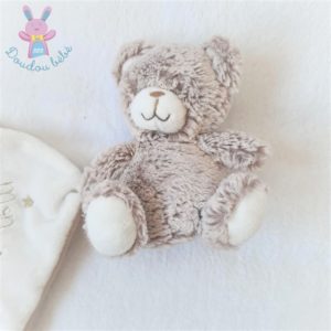 Doudou Ours beige blanc mouchoir “mon doudou” attache tétine TEX