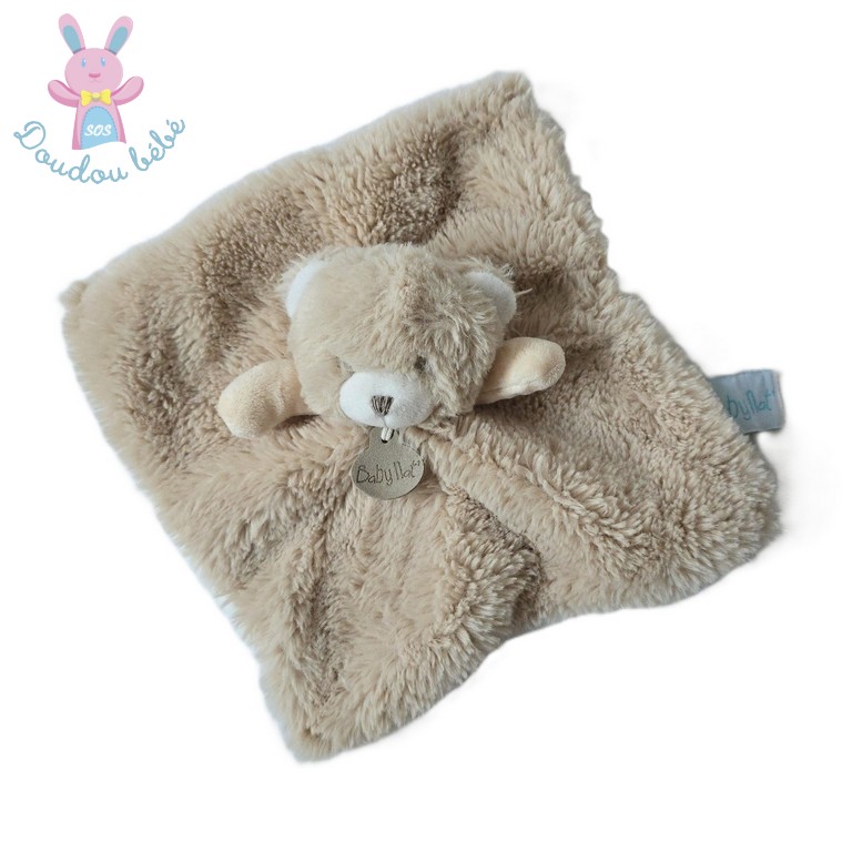 Doudou plat Ours Pap'ours miel tout doux beige blanc BABY NAT