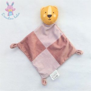 Doudou plat Ours jaune rayé beige blanc MES PETITS CAILLOUX