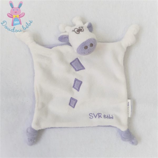 Doudou plat Vache blanc mauve Laboratoires SVR Bébé