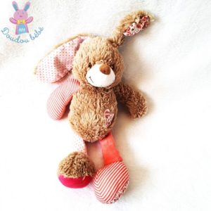 Doudou Lapin beige blanc rose cœur fleurs TAPE A L’OEIL TAO