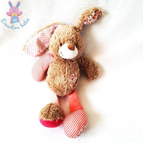 Doudou Lapin beige blanc rose cœur fleurs TAPE A L'OEIL TAO