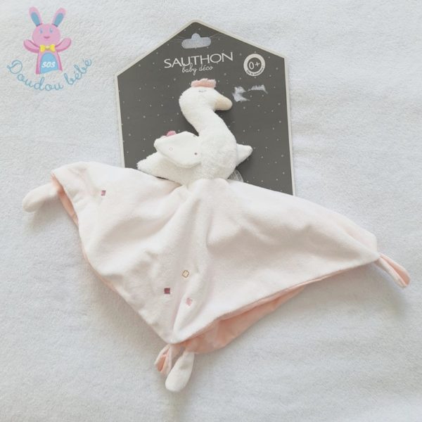 Doudou plat Cygne Swan blanc et rose SAUTHON