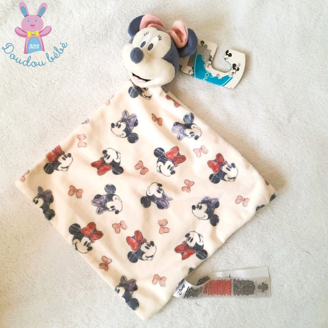 Doudou plat Souris Minnie blanc gris rose têtes DISNEY PRIMARK