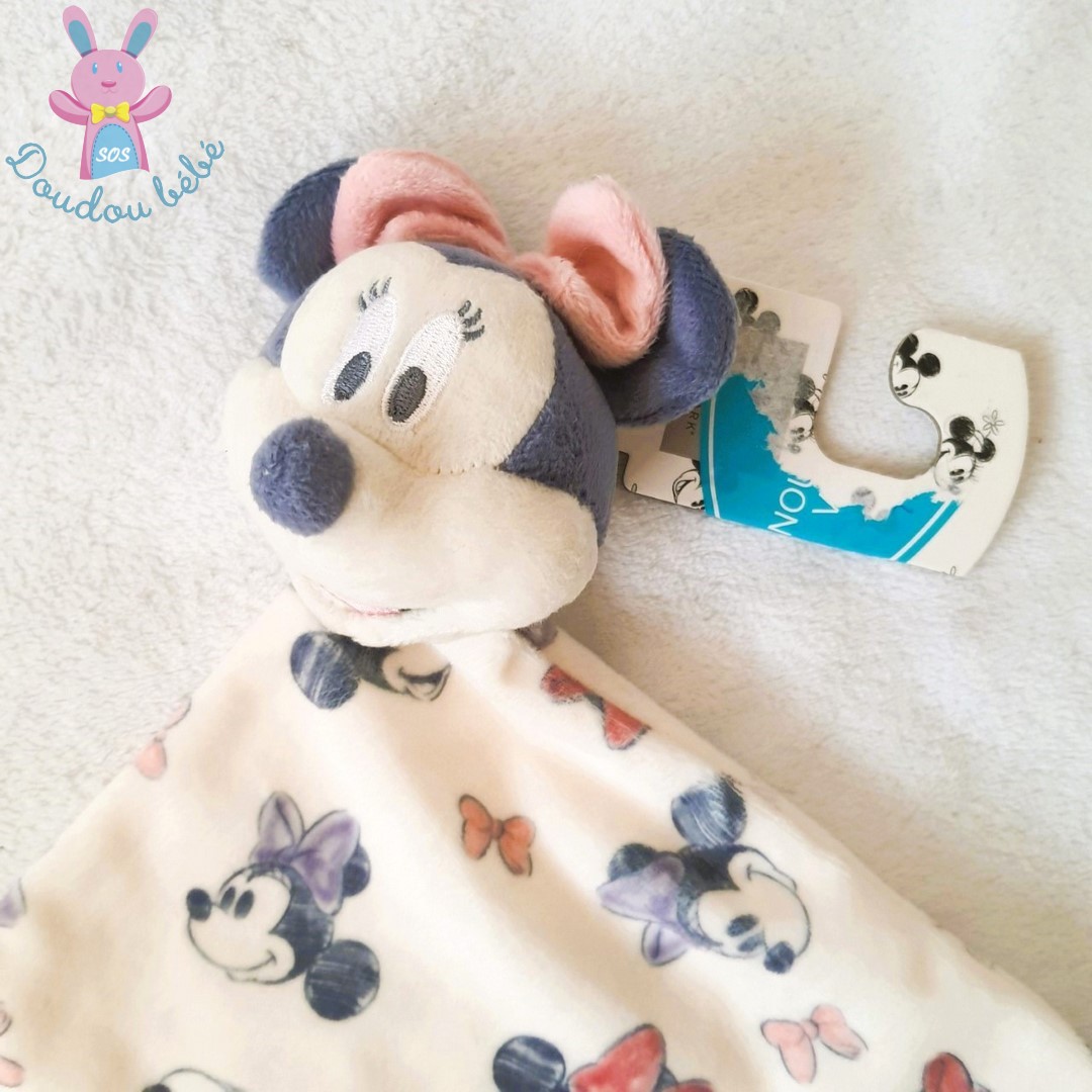 Doudou plat Souris Minnie blanc gris rose têtes DISNEY PRIMARK