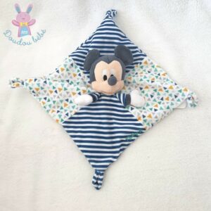 Doudou plat Mickey rayé bleu blanc triangles colorés DISNEY