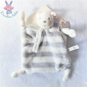 Doudou plat Ours bébé pastel rayé gris blanc KALOO