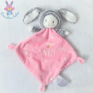 Doudou plat Lapin Ours rose douce nuit étoiles MOTS D’ENFANTS