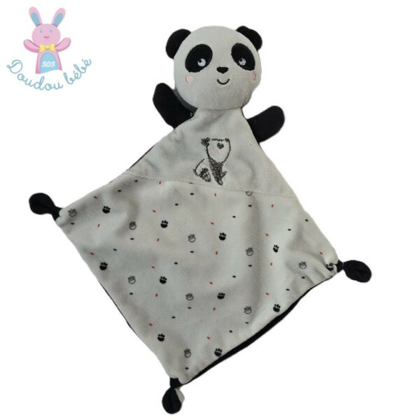 Doudou plat Panda blanc noir empreintes MOTS D'ENFANTS