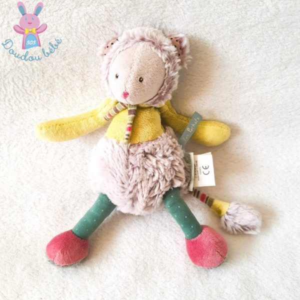 Doudou Souris gris vert jaune Les Pachats MOULIN ROTY