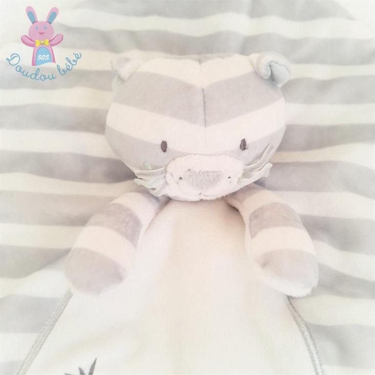 Doudou plat Chat Anna & Milo rayé gris blanc NOUKIE’S