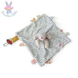 Doudou plat Chien Amy & Zoé blanc beige pois noir NOUKIE’S