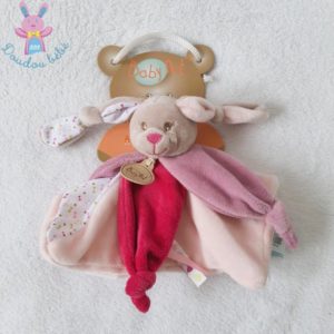 Doudou plat Lapin Diablotine rose beige blanc nœuds BABY NAT