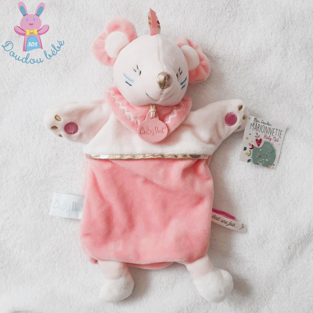 Doudou marionnette Souris rose blanc Il était une fois BABY NAT